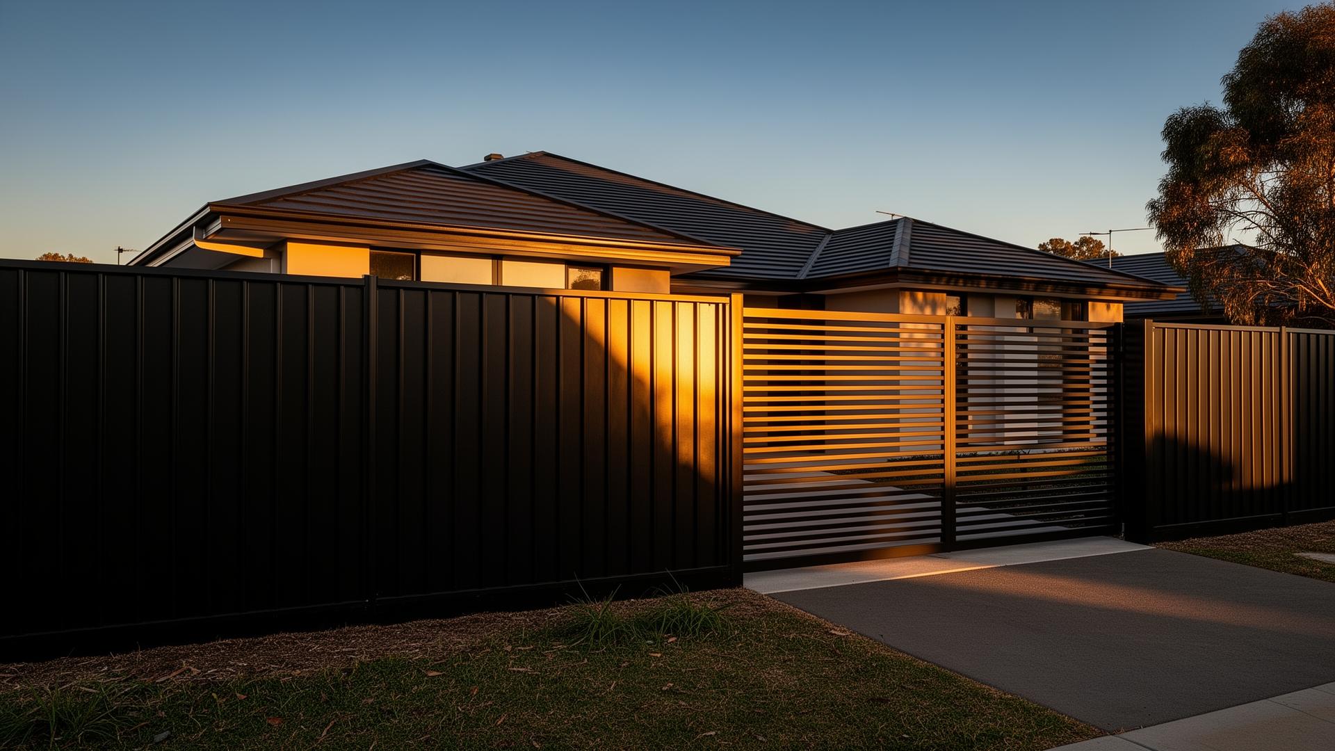 Modern Colorbond and aluminium slat fence at a Perth home